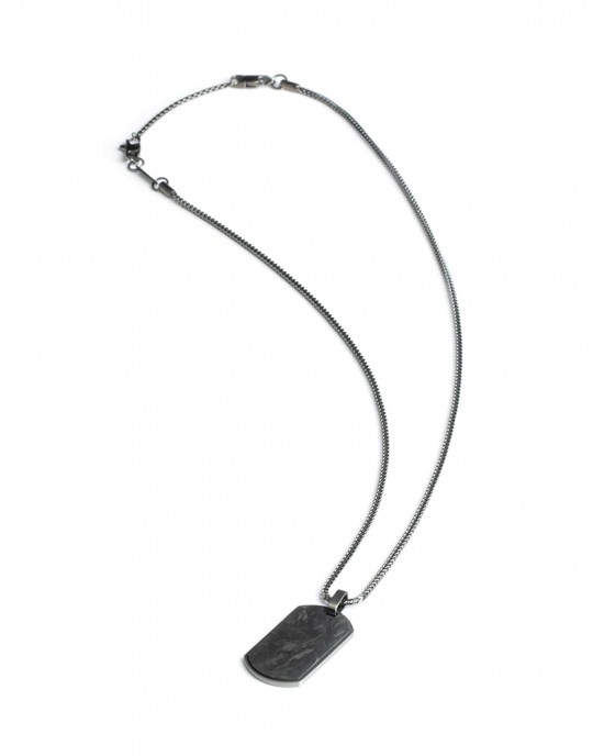 Gemini Bellum hanger black ; zwart gecoat edelstaal vossenstaart collier met carbon hanger aan de achterzijde te graveren en te dragen op 55 en 65 cm. - 11112103