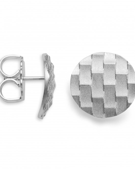Bastian, zilver gerhodineerde oorstekers, cirkels met een reliëf dambord bewerking. refnr. 40271 - 11112109