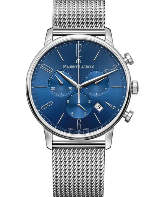 Maurice Lacroix Herenpols horloge uit de serie ELIROS CHRONOGRAPH met blauwe wijzerplaat en metalen milanaiseband Refnr,EL1098-SS006-420-1 - 11112138