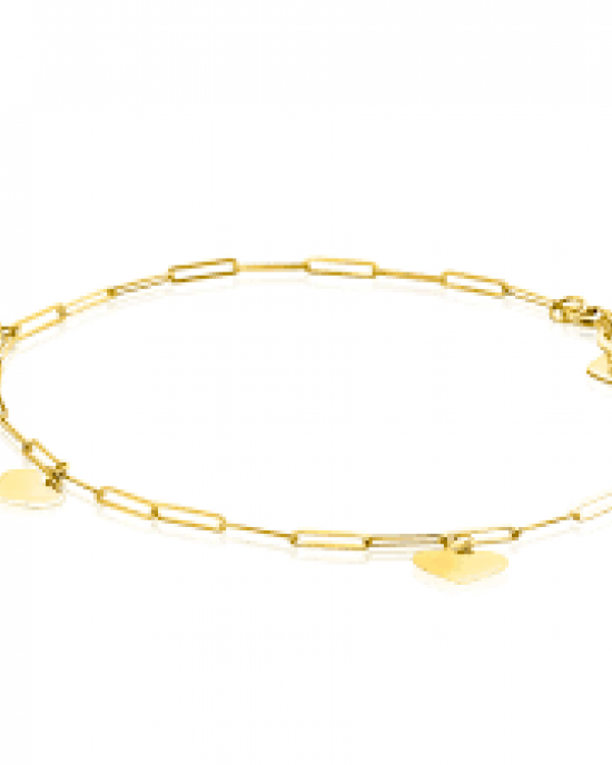 14 krt geelgouden Zinzi armband paperclipschakel met hart hangertjes,  19cm, ZGA342 - 11112258