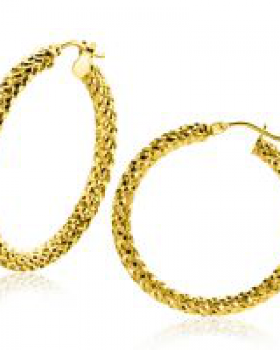 14 krt geelgouden bewerkte fantasie buiscreolen met italiaanse sluiting, 30 x 3 mm, gedraaid/gediamanteerd effect - 11112264