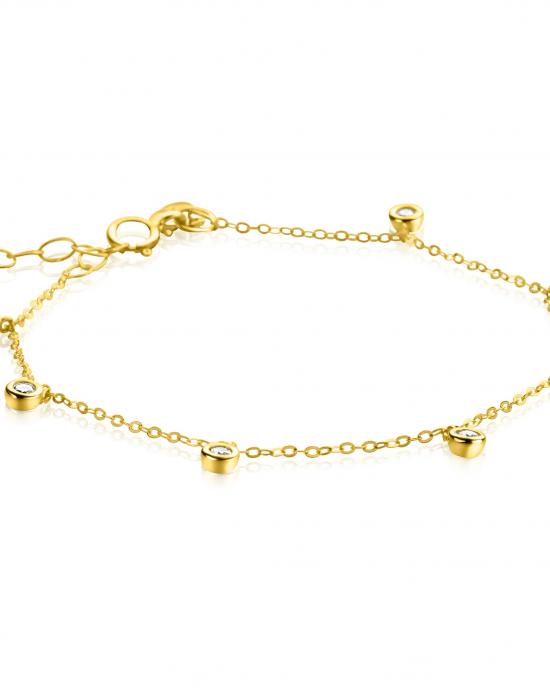 Zinzi 14 Karaats Geelgouden fantasie schakel armband met 7 zirkonia hangertjes, Refnr. ZGA451 - 11112273