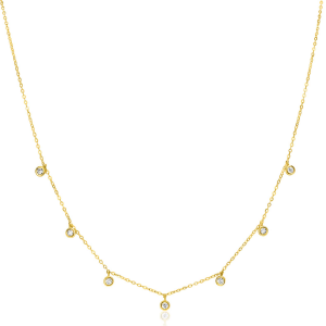 14 KARAATS Geelgouden Zinzi collier met zeven hangende zirkonia's 40/42 cm. Refnr. ZGC451 - 11112290