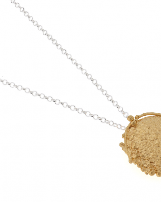 een zilver geelverguld organische cirkel van ca. 22 mm aan een witzilver jasseroncolier op 42-47 cm draaglengte . - 11112363