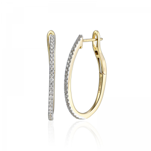 14 karaats bi-colour gouden oorsieraden, ovale creolen met aan de voorzijde 50 briljant geslepen diamanten met een gezamenlijk gewicht van 0.27 crt. H- SI - 11112415