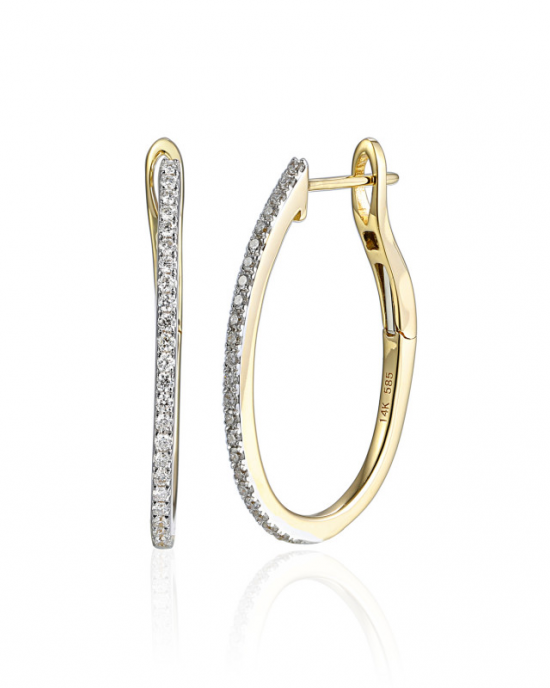 14 karaats bi-colour gouden oorsieraden, ovale creolen met aan de voorzijde 50 briljant geslepen diamanten met een gezamenlijk gewicht van 0.27 crt. H- SI - 11112415