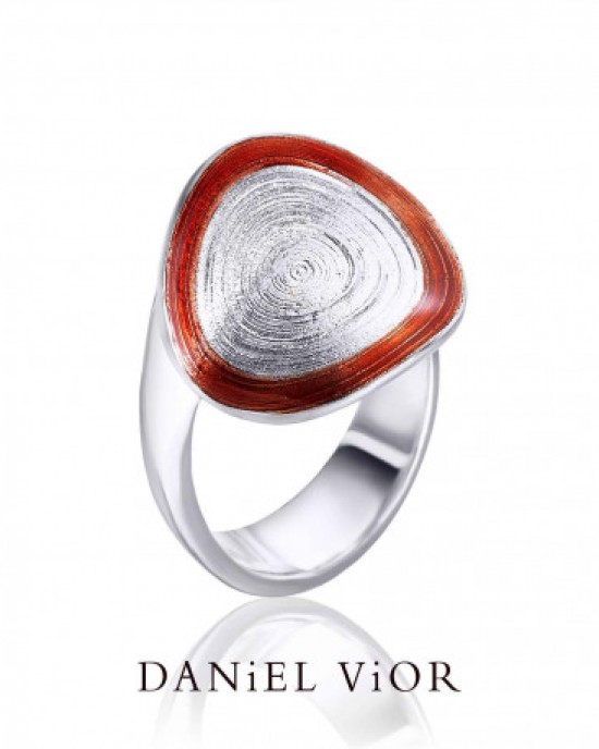 Daniel Vior zilver geelvergulde ring model Circis met rood emaille - 11112510