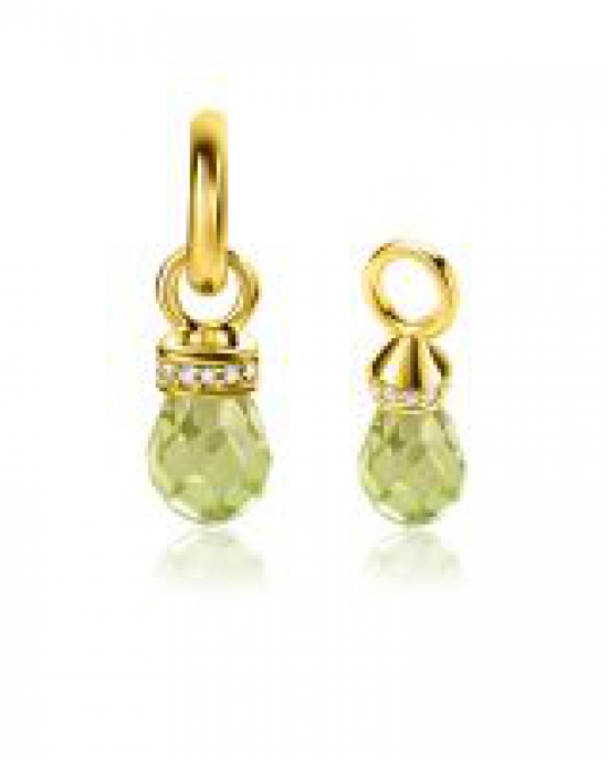 zilveren Zinzi creoolhangers geel verguld, peridotkleurige zirconia hanger en witte zirconia&#39;s, ZICH2429 - 11112567