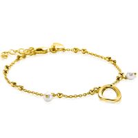 zilveren fantasie Zinzi schakelarmband, geel verguld, verfraaid ovale hangers en parels, ZIA2405 - 11112578