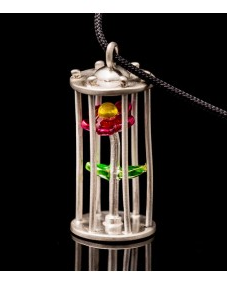 zilveren Acme Art miniatuur hanger Bloem in een kooi met emaille, inclusief zilveren collier 42 cm - 11112595