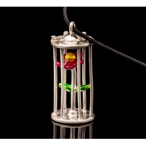 zilveren Acme Art miniatuur hanger Bloem in een kooi met emaille, inclusief zilveren collier 42 cm - 11112595