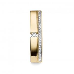 14 krt geelgouden fantasie staafhanger ca 5,5 x 24 mm en verfraaid met 1 briljant geslepen diamant 0.06 ct G-Si als in een spanzetting en daarnaast een rij van 20 diamanten van 0,005 , totaal 21 diamanten 0.17 ct G-Si - 11112651