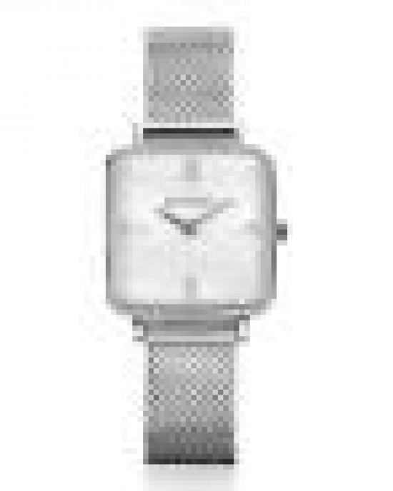 Zinzi stalen horloge vierkant klein parelmoerachtige witte wijzerplaat met milanaise band, ZIW1717 - 11112661