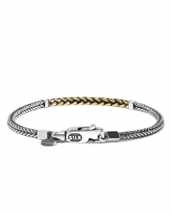 Silk armband, model 650sbr op 19 cm. zilveren vossenstaartschakel met in het midden een geel messing gedeelte. - 11112675