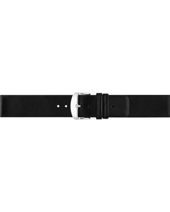 Plain soft calf leather watch strap PARALLEL (so not descending) with stainless steel buckle and soft nubuck lining. - 11111621