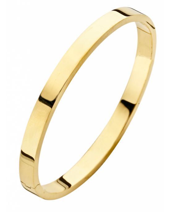 Massief 14krt gouden bangle armband met een kern van massief zilver. Dit zorgt ervoor dat de armband nagenoeg niet kan deuken! Top kwaliteit armband voorzien van een '585' 14krt goud keurteken en een '925' zilver keurteken. De armband heeft een vlakke bui