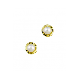 14 krt Geelgouden parel oorstekers met een bouton zoetwaterparel van ca 3mm in gladde zetrand - 11113371