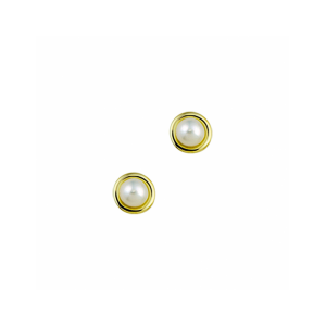 14 krt Geelgouden parel oorstekers met een bouton zoetwaterparel van ca 3mm in gladde zetrand - 11113371