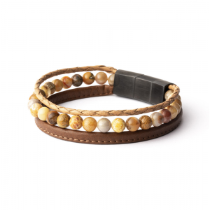 Gemini 3- rijige Italiaans leren armband met edelstenen gecombineerd Triple Beige , refnr. TR6 - 11112732