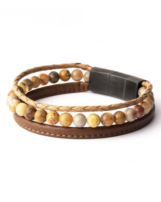 Gemini 3- rijige Italiaans leren armband met edelstenen gecombineerd Triple Beige , refnr. TR6 - 11112732