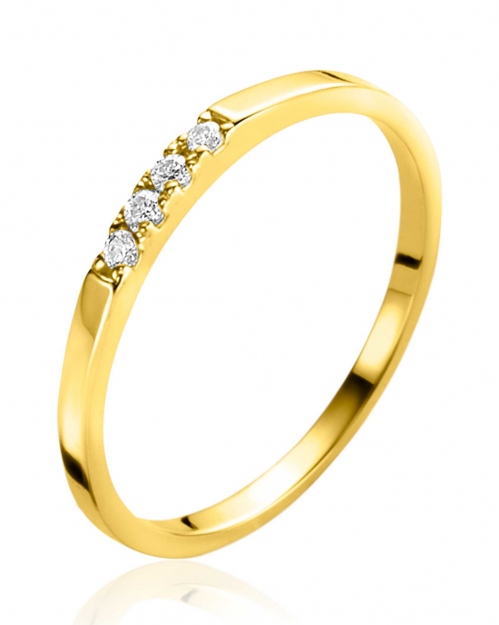 14 karaats geelgouden Zinzi rijring, met 4 zirkonia's  in pootjes gezet,refnr. ZGR407-54 - 11112742