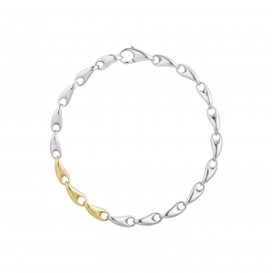 zilveren Georg Jensen fantasie schakelarmband massief en tevens verfraaid met 3 18 krt geelgouden schakels : Reflect Slim Medium 18 cms 652A - 11112770