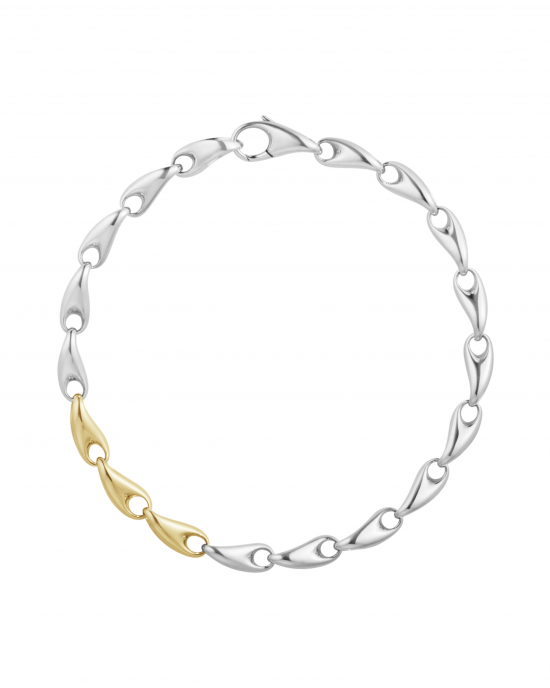 zilveren Georg Jensen fantasie schakelarmband massief en tevens verfraaid met 3 18 krt geelgouden schakels : Reflect Slim Medium 18 cms 652A - 11112770