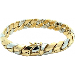 14 krt bicolor Monzario armband model 1296A, brede bol geslepen gourmet schakel, 19,5 cm x 10 mm, voorzien van insteekveer en veiligheidsachtje - 11112801