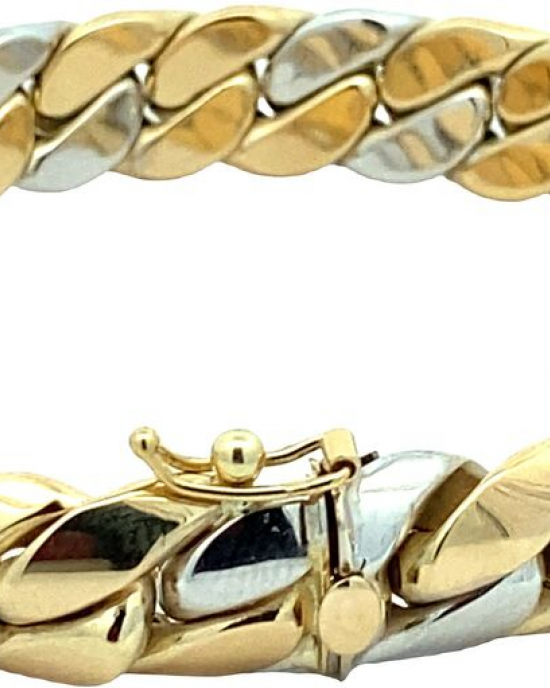 14 krt bicolor Monzario armband model 1296A, brede bol geslepen gourmet schakel, 19,5 cm x 10 mm, voorzien van insteekveer en veiligheidsachtje - 11112801