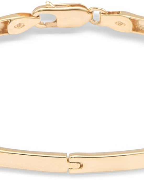 14 krt bicolor gouden Monzario fantasieschakel armband model 867A, bestaande uit smalle platte langwerpige plaatjes, om en om geel en wit, ca 19 cm x 3,25 mm, voorzien van karabijnhaak - 11112805