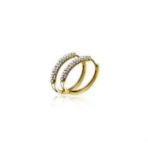 Zilveren Zinzi creolen geel verguld, 15 x 3 mm, met zirconia's pavé gezet, ZIO660G - 11112859