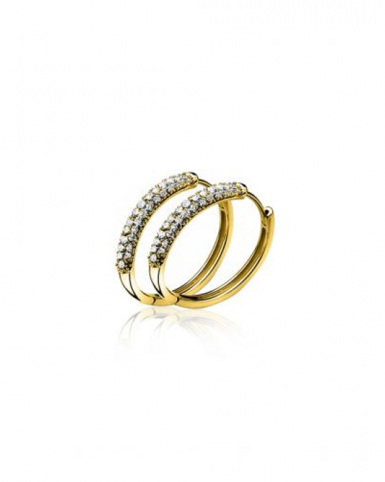 Zilveren Zinzi creolen geel verguld, 15 x 3 mm, met zirconia's pavé gezet, ZIO660G - 11112859