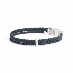 2-rijig blauw lederen Gemini armband Duo Light Blue met stalen sluiting, model 055-xxs, 16,5 + 1,5 cm - 11112894