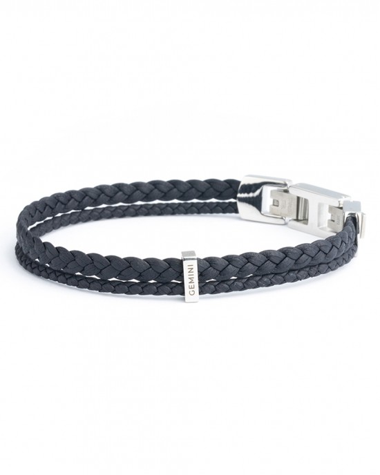 2-rijig blauw lederen Gemini armband Duo Light Blue met stalen sluiting, model 055-xxs, 16,5 + 1,5 cm - 11112894