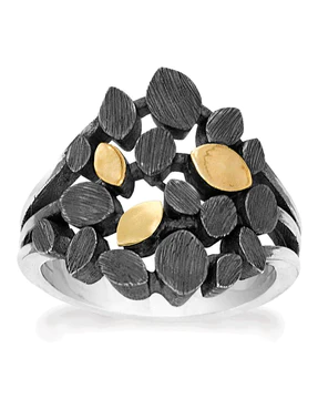 Rabinovich zilveren ring Golden Spirit geoxydeerd zilver met 14 karaats geelgouden plaatjes. Refnr. 76203801 - 11112924