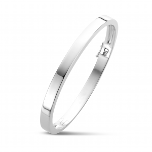 zilveren bangle gerhodineerd, massief met uitsparing voor evt. as. Voorzien van veiligheidsachtje. 6 x 63 mm breed, bol - 11112951