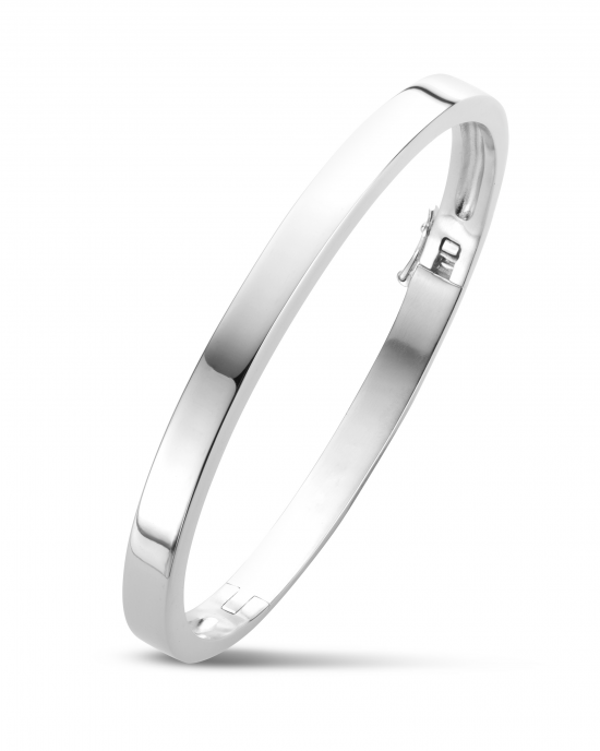 zilveren bangle gerhodineerd, massief met uitsparing voor evt. as. Voorzien van veiligheidsachtje. 6 x 63 mm breed, bol - 11112951