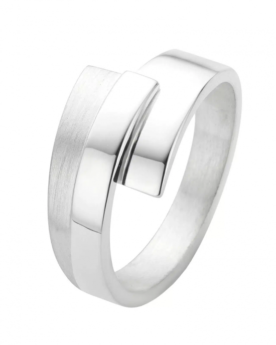 Zilveren NOL ring, handgesmeed, overlappend model gepolijst en gedeeltelijk gesatineerd ca 7 mm breed, AG22113-7-BHG - 11113016