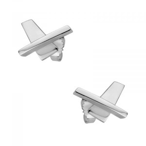 NOL handgesmede zilveren fantasie oorstekers breder plat gedeelte onder en rechtopstaand gedeelte bovenop, geheel gepolijst, AG04827-6 - 11113020