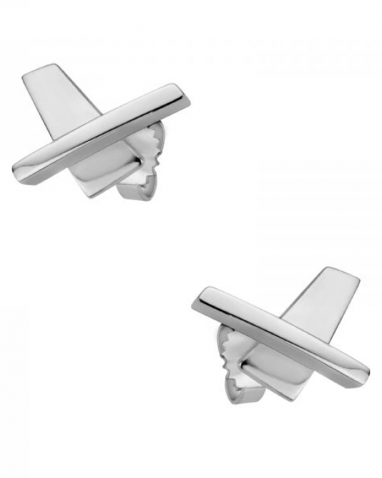 NOL handgesmede zilveren fantasie oorstekers breder plat gedeelte onder en rechtopstaand gedeelte bovenop, geheel gepolijst, AG04827-6 - 11113020