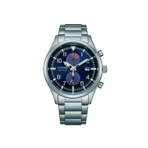 stalen Citizen ecodrive Chronograaf, blauwe wijzerplaat met arabische cijferweergave en een datumweergave, 100m WD - 11113036