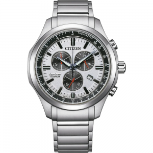Citizen chronograaf Eco-Drive horloge 100 m WD, titanium kast en band, lichte wijzerplaat en donkere en rode accenten, saffier glas - 11113037