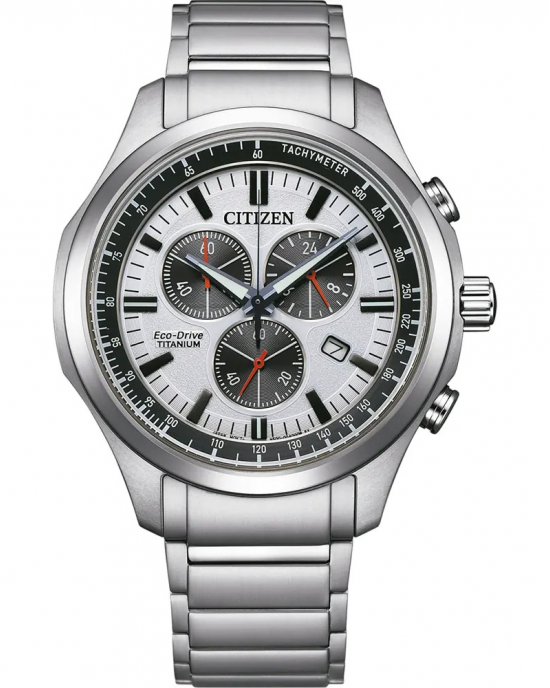 Citizen chronograaf Eco-Drive horloge 100 m WD, titanium kast en band, lichte wijzerplaat en donkere en rode accenten, saffier glas - 11113037