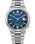 volledig stalen Citizen automaat, voorzien van glazen achterdeksel en saffierglas en 5 ATM, blauwe wijzerplaat - 11113042