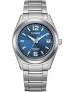 Citizen ecodrive horloge, kast en band van supertitanium, blauwe wijzerplaat arabisch-streep met datum, 50 meter WD - 11113044