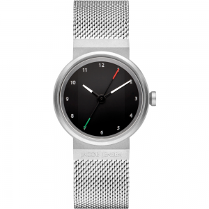 Jacob Jensen horloge New Line model 790, stalen matte kast 29 mm, voorzien van een zwarte wijzerplaat en een mat stalen milanaise band - 11113060