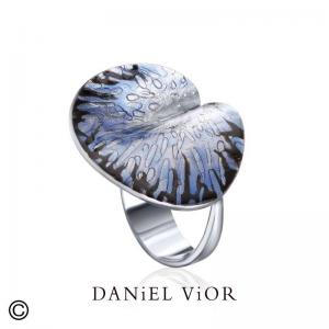 Daniel Vior zilveren ring, Model Pessic met zwart- blauw emaille - 11113087