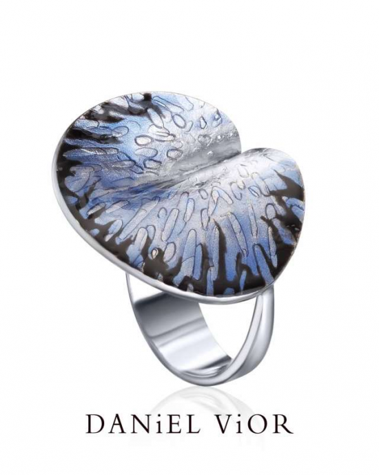 Daniel Vior zilveren ring, Model Pessic met zwart- blauw emaille - 11113087