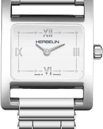 stalen Herbelin horloge model Veme Avenue, vierkanten kast met saffierglas en gedeeltelijk romeinse wijzerplaat, voorzien van een sierlijke stalen band - 11113157