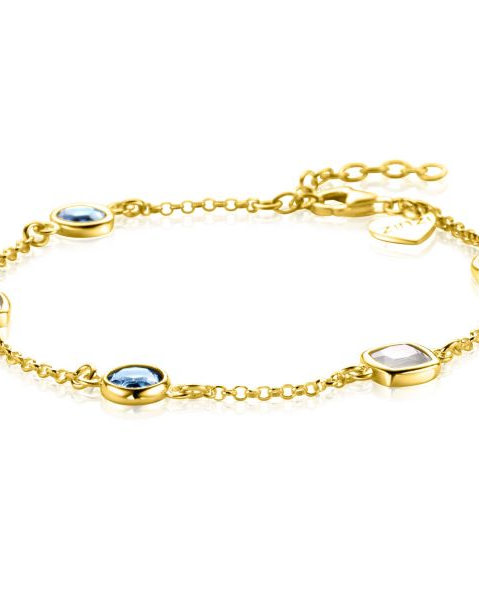 zilveren fantasie Zinzi schakelarmband, geel verguld, met blauwe en melkwitte zirconia's, ZIA2526G - 11113187